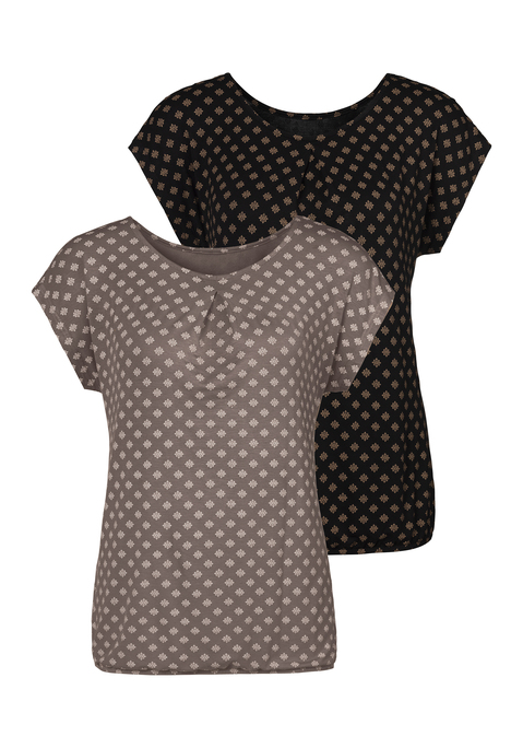 Bild: Kurzarmshirt von LASCANA: Lascana Shirts im 2er-Pack. Mit modischem Faltendetail am Ausschnitt. Gummizug am Bund für eine lockere Passform. Aus weicher Viskose-Elasthan-Qualität.