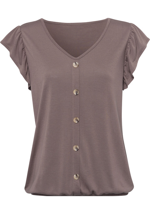 Bild: Kurzarmshirt von LASCANA: Modisches Volant-Shirt im 2er-Pack von Lascana. Kurze Flügelärmel und aufgesetzte Knopfleiste mit Knöpfen aus Hornimitat als schöne Details. Mit Gummizug am Saum für eine aufgelockerte Passform. Ideal zu Jeans und Co. Weich fließende Qualität mit Viskose