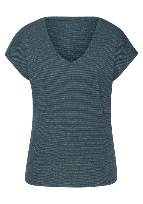 Bild: Kurzarmshirt von LASCANA: T-Shirt von Lascana mit feinem Glitzereffekt. V-Ausschnitt. Legere Passform. Weiche Qualität mit Viskose.