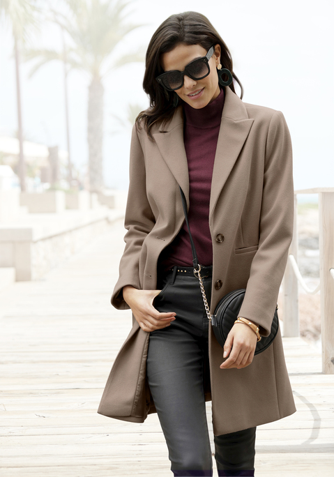 LASCANA Kurzmantel camelfarben Gr. 46 für Damen. Figurumspielend