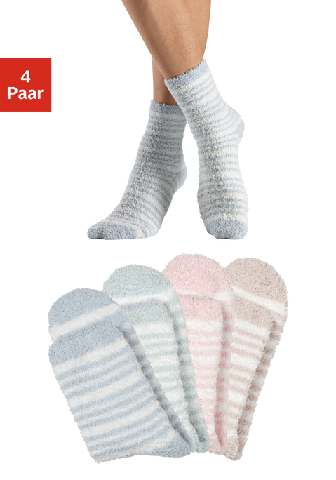 Bild: Kuschelsocken von LASCANA: Warme und kuschelig weiche Socken im 4er-Pack von Lascana. Gestreiftes Design. Ideal als Bett- oder Sofasocken und das beste Mittel gegen kalte Füße. Flauschige, wärmende Qualität.
