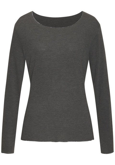 Bild: Langarmshirt von LASCANA: Unifarbenes Langarmshirt von Lascana mit feiner Glitzerkante an Rundhalsausschnitt, Saum und Ärmelabschluss. Legere Passform. Gut zu kombinieren. Weiche Qualität im Viskose-Mix.