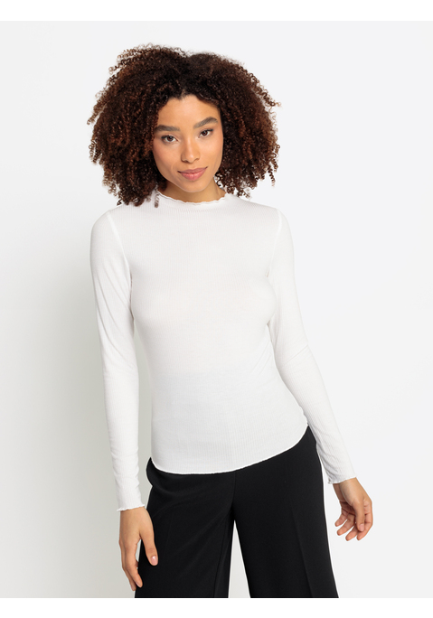 Bild: Langarmshirt von LASCANA: Rippshirt mit kleinem Stehkragen. Lange, schmale Ärmel. Gewellte Abschlüsse. Länge ca. 60 cm. Weiche Rippware.