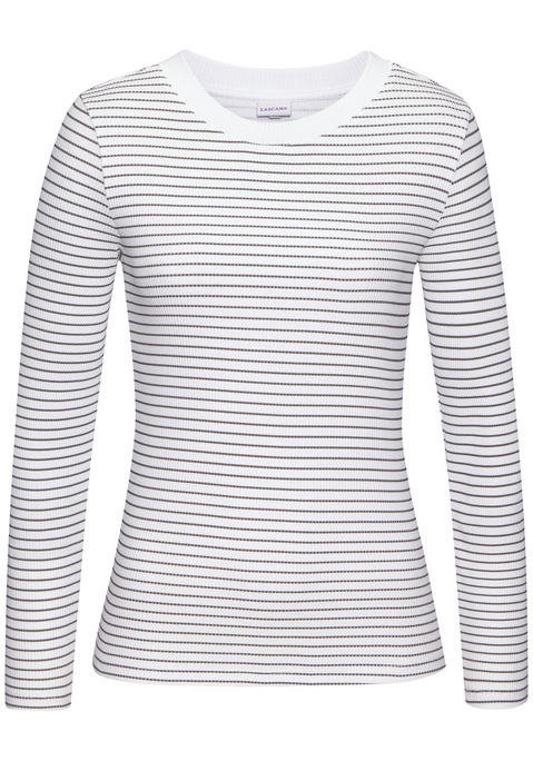 Bild: Langarmshirt von LASCANA: Gestreiftes Langarmshirt von Lascana mit bequemem Rundhalsausschnitt. Figurbetonte Passform. Passt gut zu Jeanshosen und -röcken. Weiche, elastische Rippware.