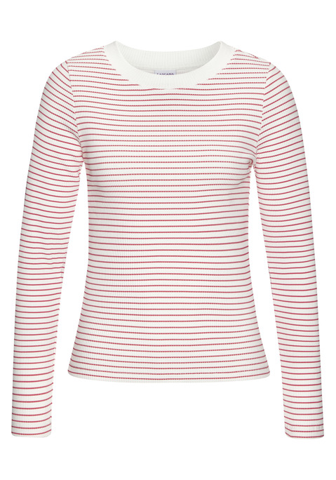 Bild: Langarmshirt von LASCANA: Gestreiftes Langarmshirt von Lascana mit bequemem Rundhalsausschnitt. Figurbetonte Passform. Passt gut zu Jeanshosen und -röcken. Weiche, elastische Rippware.