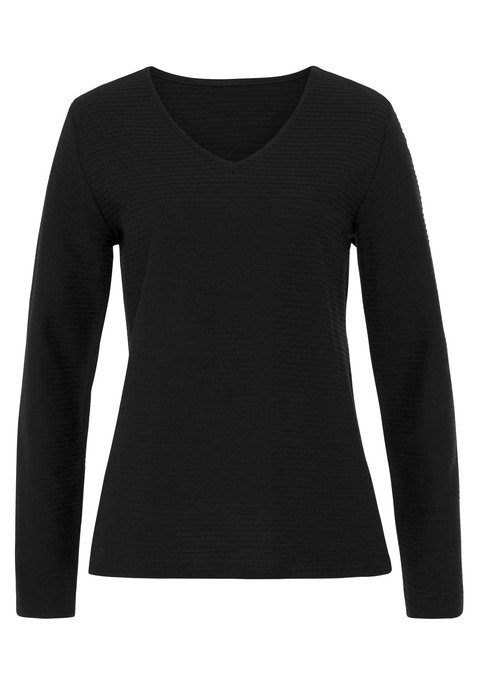 Bild: Langarmshirt von LASCANA: Lässige Langarmshirts von Lascana im 2er-Pack mit gestreiftem Strukturmuster. V-Ausschnitt. Super zu kombinieren. Einsatz von Baumwolle, die die Initiative Cotton made in Africa unterstützt.