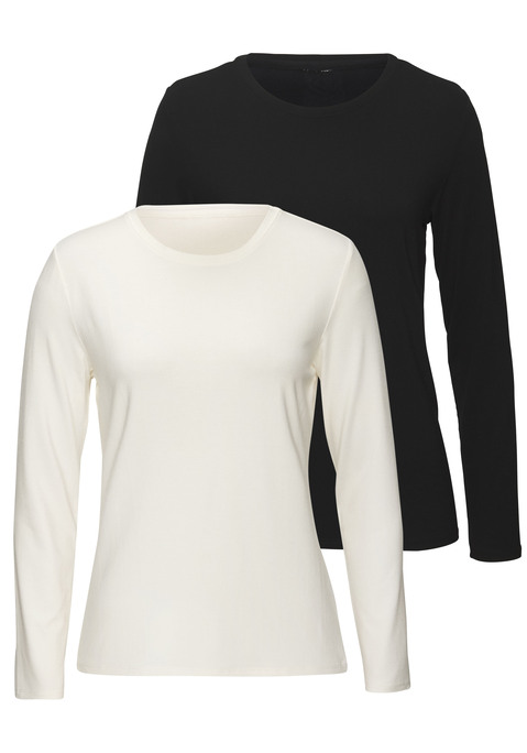 Bild: Langarmshirt von LASCANA: Longsleeve von Lascana im 2er-Pack. Basicdesign mit Rundhalsausschnitt. Figurumspielende Passform. Bequemer Viskosejersey mit weichem Griff und Stretchfaktor.