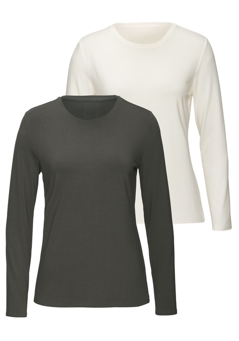 Bild: Langarmshirt von LASCANA: Longsleeve von Lascana im 2er-Pack. Basicdesign mit Rundhalsausschnitt. Figurumspielende Passform. Bequemer Viskosejersey mit weichem Griff und Stretchfaktor.
