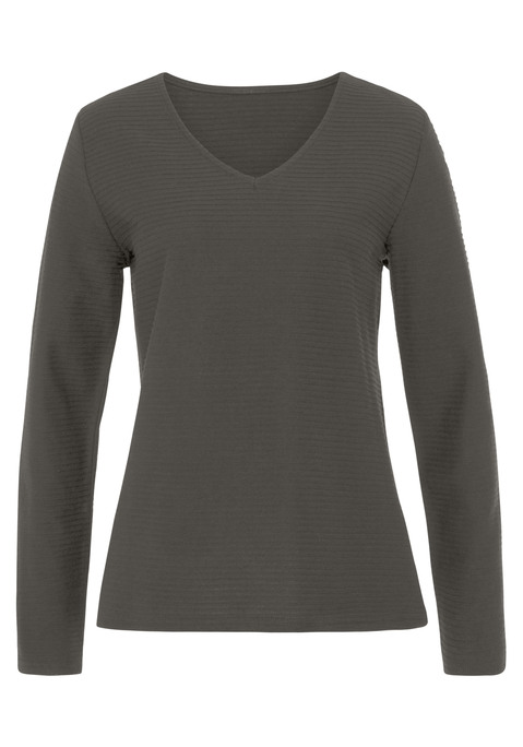 Bild: Langarmshirt von LASCANA: Lässige Langarmshirts von Lascana im 2er-Pack mit gestreiftem Strukturmuster. V-Ausschnitt. Super zu kombinieren. Einsatz von Baumwolle, die die Initiative Cotton made in Africa unterstützt.