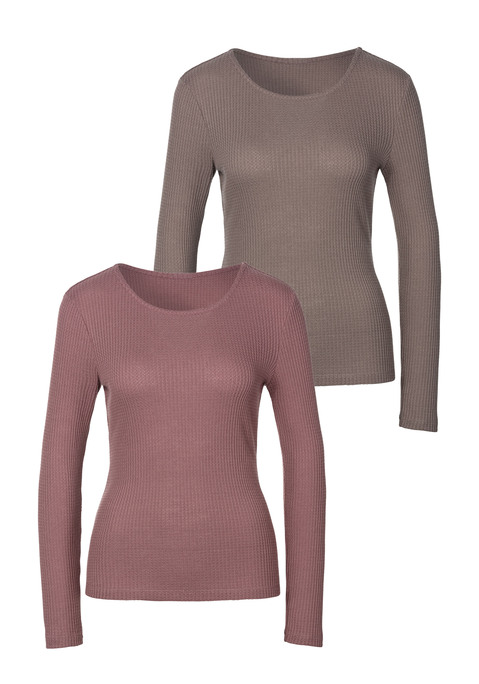 Bild: Langarmshirt von LASCANA: Weiches und schön designtes Langarmshirt im 2er-Pack von Lascana. Angenehmer Schnitt mit breitem Rundhalsausschnitt, langen Ärmeln und geradem Saum. Vielseitig kombinierbar. Aus weicher Waffelpiqué-Qualität.