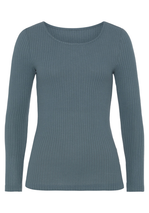 Bild: Langarmshirt von LASCANA: Klassisches Langarmshirt von Lascana. Rundhalsausschnitt und gerader Saum. Figurbetonter Schnitt. Vielseitig kombinierbar. Aus weicher Waffelpiqué-Qualität.