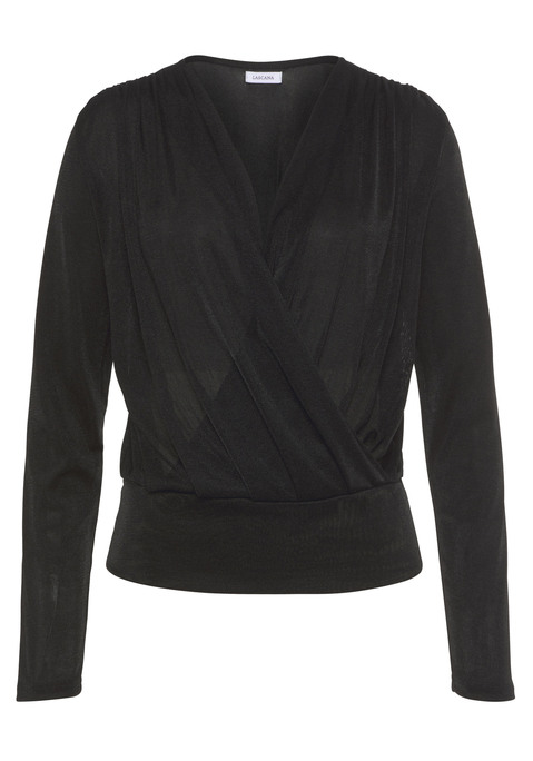 Bild: Langarmshirt von LASCANA: Langarmshirt von Lascana. Vorderteil mit tiefem V-Ausschnitt in Wickeloptik. Breites Saumbündchen. Figurumspielende Passform. Elastische Qualität.