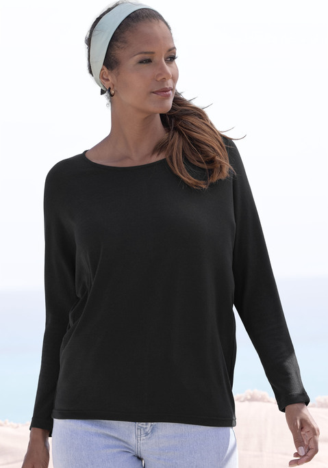 Bild: Langarmshirt von LASCANA: Unifarbenes Langarmshirt von Lascana. Lässige Passform mit Fledermausärmeln. Schön für Freizeit und Urlaub. Gut kombinierbar. Angenehm weicher Feinstrick im Viskosemix.