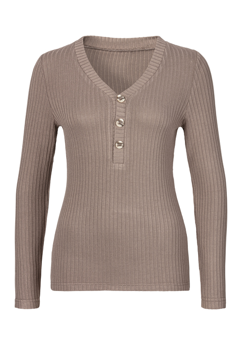 LASCANA Langarmshirt Damen taupe Gr.48/50