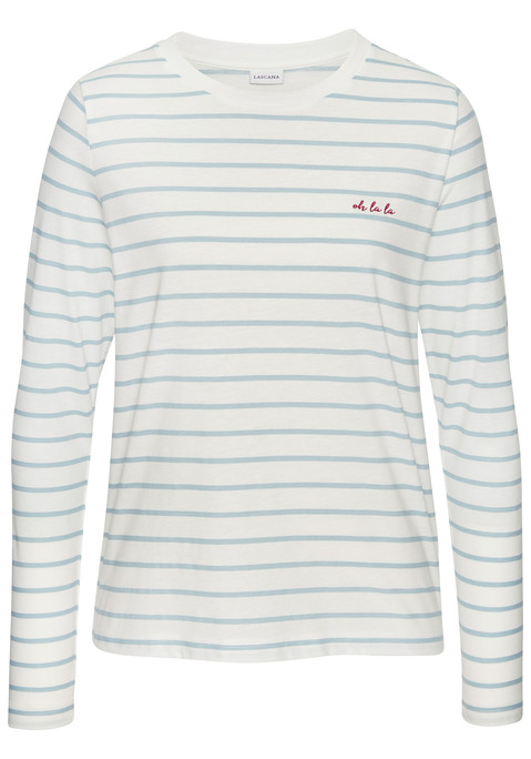 Bild: Langarmshirt von LASCANA: Maritimes Langarmshirt von Lascana im Streifenmuster. Rundhalsausschnitt mit Rippstrickbündchen. Normale Passform. Ideal für lässige Freizeitoutfits. Softe Baumwollmischung.