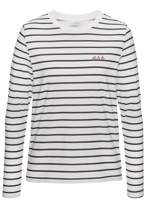 Bild: Langarmshirt von LASCANA: Maritimes Langarmshirt von Lascana im Streifenmuster. Rundhalsausschnitt mit Rippstrickbündchen. Normale Passform. Ideal für lässige Freizeitoutfits. Softe Baumwollmischung.