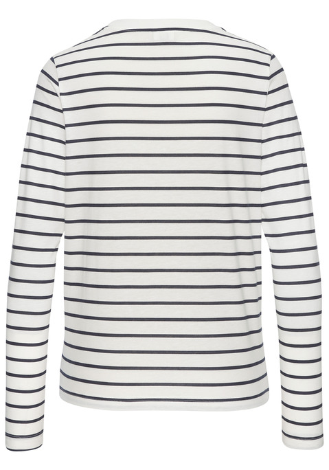 Bild: Langarmshirt von LASCANA: Maritimes Langarmshirt von Lascana im Streifenmuster. Rundhalsausschnitt mit Rippstrickbündchen. Normale Passform. Ideal für lässige Freizeitoutfits. Softe Baumwollmischung.