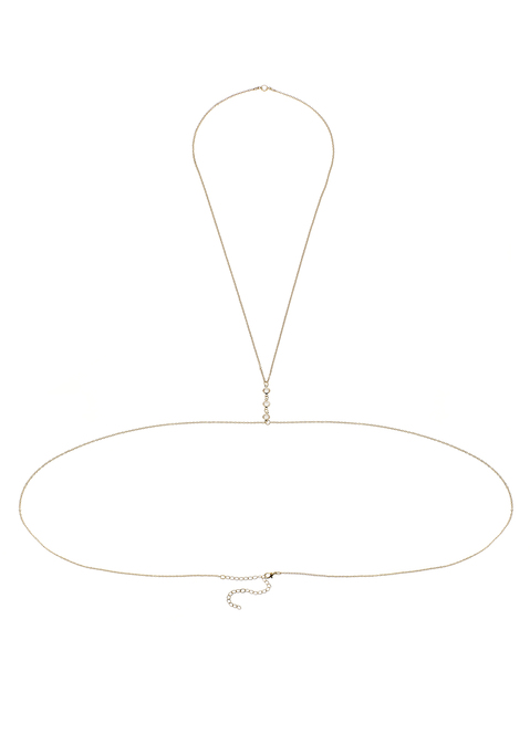 Bild: Lange Kette von LASCANA: Außergewöhnliche feingliedrige Körperkette von Lascana. Transparente Verzierung. Karabinerverschlüsse an Nacken und Rücken. Aus Metall.