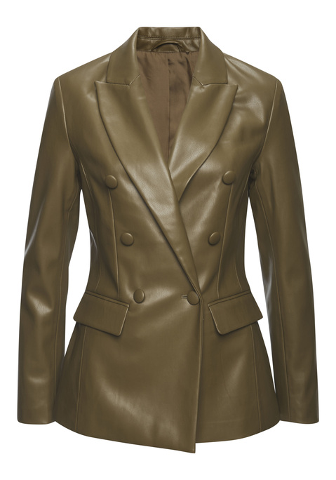 Bild: Lederimitat-Blazer von LASCANA: Blazer in Lederoptik von Lascana. Mit Reverskragen. Mit Lederimitat überzogene Knöpfe. Funktionale Klappentaschen. Taillierter Schnitt. Gefütterte Qualität.