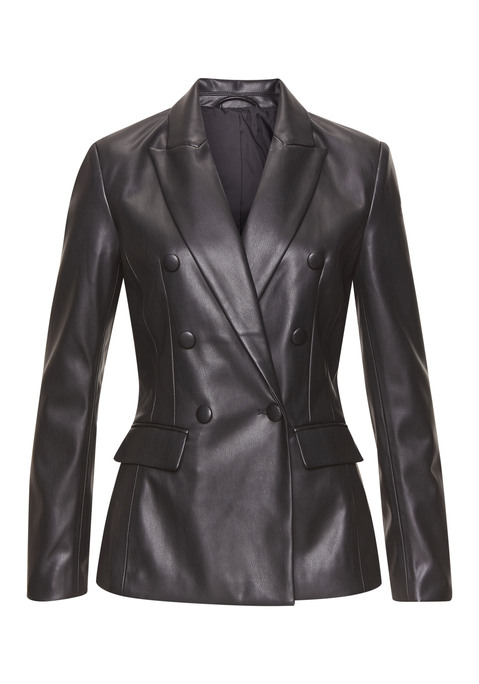Bild: Lederimitat-Blazer von LASCANA: Blazer in Lederoptik von Lascana. Mit Reverskragen. Mit Lederimitat überzogene Knöpfe. Funktionale Klappentaschen. Taillierter Schnitt. Gefütterte Qualität.