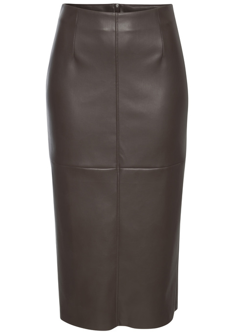 Bild: Lederimitatrock von LASCANA: Eleganter Midirock von Lascana. Bund mit seitlichem Nahtreißverschluss. Gerader Saum mit mittigem Gehschlitz hinten. Figurnahe Bleistiftrock-Passform. Webstoff mit glatter Lederimitat-Beschichtung.