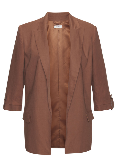 Bild: Longblazer von LASCANA: Eleganter Longblazer von Lascana. Modischer, figurumspielender Schnitt mit dünnen Schulterpolstern und gerafften Ärmeln. Klassischer Reverskragen, ohne Verschluss, Pattentaschen. Für Office und Freizeit. Pflegeleichte Web-Qualität.