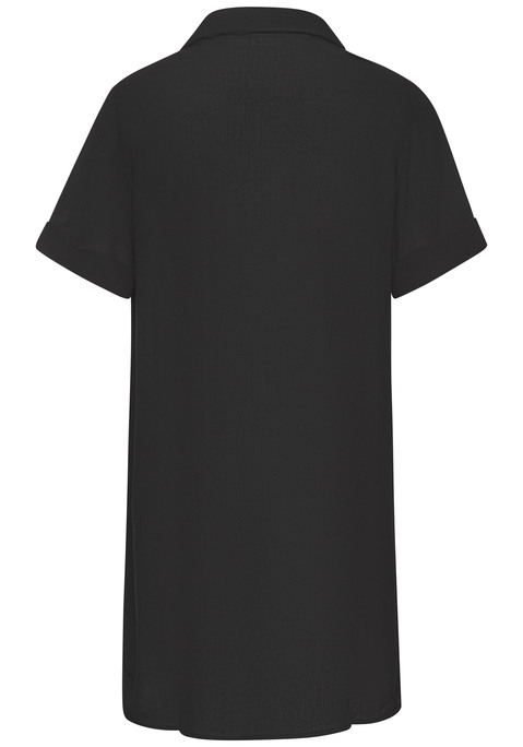 Bild: Longbluse von LASCANA: Lässige kurzärmelige Longbluse von Lascana im unifarbenen Design. Mit Hemdblusenkragen und durchgehender Knopfleiste vorn. Seitliche Saumschlitze. Vielseitig kombinierbar. Trageangenehme Crêpequalität aus weicher Viskose.