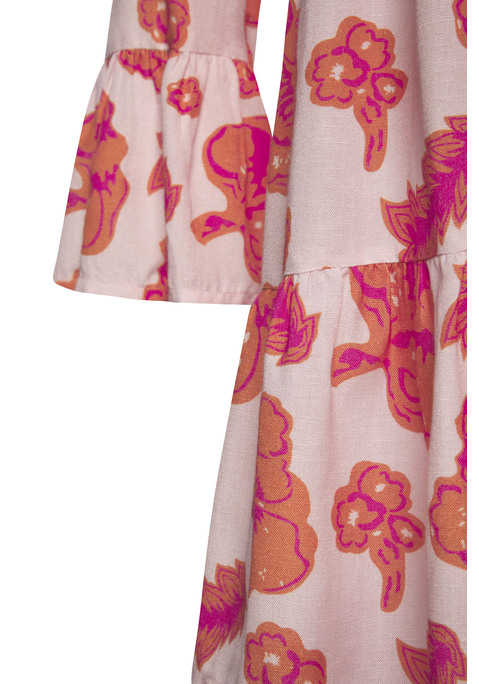 Bild: Longbluse von LASCANA: Hochwertige Longbluse von Lascana   mit Alloverprint, jedes Teil ein Unikat. Für eine gute Passform: Stehkragen mit Schlitz und Volants am Körper und Ärmelsaum. Ideal für lässige und stilvolle Outfits. Materialmix mit Leinenanteil.