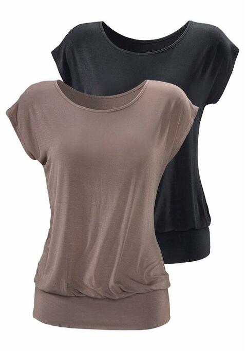 Bild: Longshirt von LASCANA: Charmantes Shirt im 2er-Pack von Lascana. Mit weitem Ausschnitt und angeschnittenen Ärmeln. Mit breitem Bund am Saum für zwei Tragevarianten, entweder lang oder kürzer geschoppt. Perfekt zu Jeans und Co. Aus angenehmer, weich fließender Viskose.
