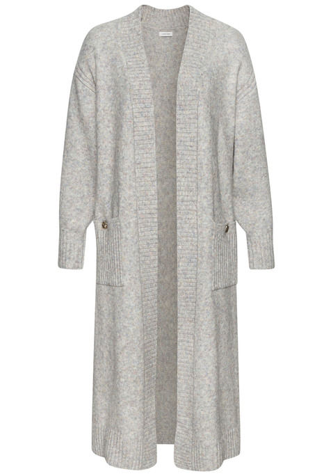 Bild: Longstrickjacke von LASCANA: Longcardigan von Lascana. Wadenlange, offene Form. Mit goldfarbenen Knöpfen an den Taschen. Überschnittene Schultern. Modische Rippstrickdetails. Aus kuschelig weichem Strick.