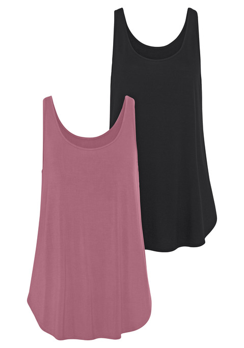 Bild: Longtop von LASCANA: Top von Lascana für Damen. Im 2er-Pack. Stark gerundeter Saumabschluss. Locker fallendes, elastisches Material mit Viskose aus verbesserter Rohstoffbeschaffung.