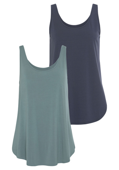 Bild: Longtop von LASCANA: Top von Lascana für Damen. Im 2er-Pack. Stark gerundeter Saumabschluss. Locker fallendes, elastisches Material mit Viskose aus verbesserter Rohstoffbeschaffung.