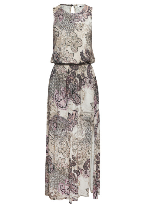 Bild: Maxikleid von LASCANA: Maxikleid von Lascana mit Alloverprint – jedes Teil ein Unikat. Rundhalsausschnitt mit geknöpftem Cut-out-Element hinten. Taille mit Gummizug. Seitennahttaschen. Langer, ausgestellter Rock mit hohem Seitenschlitz. Weich fließende Jerseyware aus Viskose.
