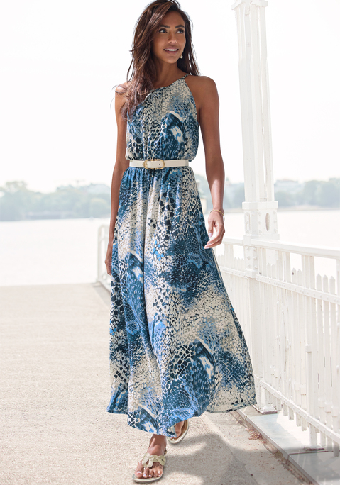 Bild: Maxikleid von LASCANA: Maxikleid von Lascana mit schönem Alloverprint. Runder Halsausschnitt mit dezenter Raffung. Gummizug in der Taille. Schmale Träger. Schlitz mit Knopfverschluss hinten. Perfekt für den Sommer. Luftige, fließende Qualität.
