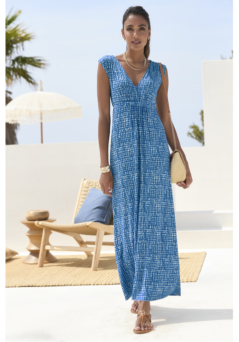 Bild: Maxikleid von LASCANA: Maxikleid von Lascana. Allover bedruckt. Mit tiefem A-Ausschnitt. Tunnelzug unter der Brust mit Bindeband zum Knoten hinten. Luftige Jerseyware mit Modal.