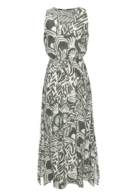Bild: Maxikleid von LASCANA: Wunderschönes, allover-bedrucktes Maxikleid von Lascana - jedes Teil ein Unikat. Mit V-Ausschnitt und modischen Seitenschlitzen. Gummizug in der Taille für eine schlanke Silhouette.  Luftige Qualität aus Viskose für warme Tage.