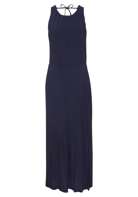 Bild: Maxikleid von LASCANA: Maxikleid von Lascana. Runder Ausschnitt mit Raffung. Tiefer Rückenausschnitt mit Bindeband. Schmale Träger. Elastische Taille. Langer Rock mit seitlichem Schlitz. Trageangenehme Viskosequalität.