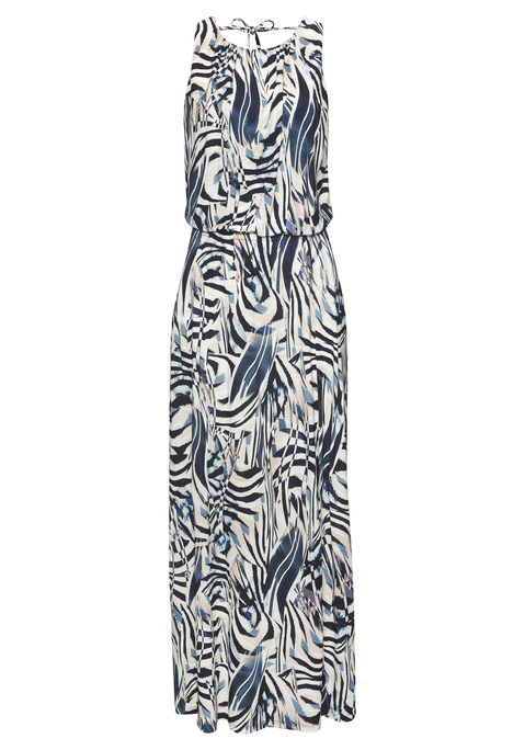 Bild: Maxikleid von LASCANA: Maxikleid von Lascana.  Alloverprint. Runder Halsausschnitt mit Raffung. Tiefer Rückenausschnitt mit Bindeband. Schmale Träger. Elastische Taille. Langer Rock mit seitlichem Schlitz. Trageangenehme Viskose.