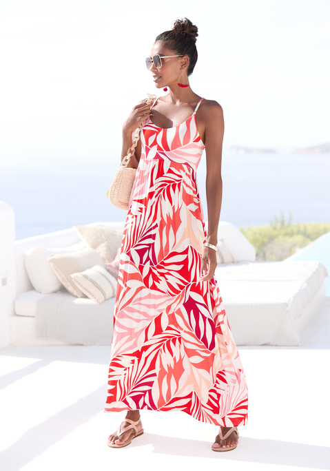 Bild: Maxikleid von LASCANA: Maxikleid mit sexy Rückenpartie mit Bändern zum Knoten. Unterbrustnaht vorn. Rocklänge ca. 104 cm. Aus 95% Viskose, 5% Elasthan.