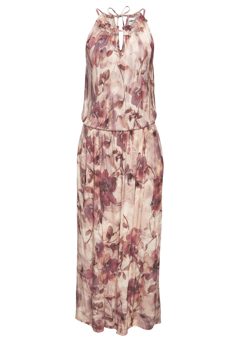 Bild: Maxikleid von LASCANA: Allover bedrucktes Maxikleid von Lascana mit fixierten, hinten zu knotenden Spaghettiträgen. Gummizug auf Hüfthöhe. Elastischer Bund. Praktische Seitennahttaschen. Schlitz in der Seitennaht für mehr Beinfreiheit. Aus weichem Viskosejersey.