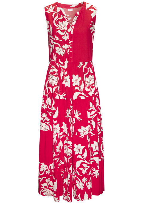 Bild: Maxikleid von LASCANA: Allover bedrucktes Maxikleid von Lascana. V-Ausschnitt mit kurzer Knopfleiste. Modisch ausgestellter Rock. Schön für warme Tage. Fließende Webqualität.