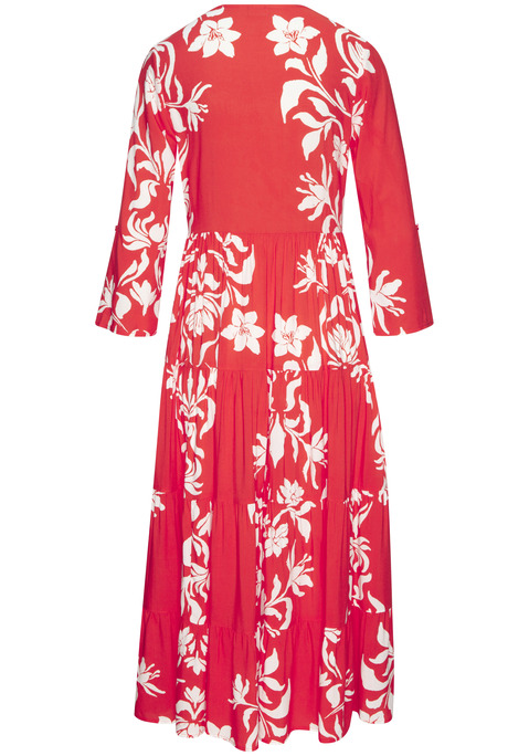 Bild: Maxikleid von LASCANA: Süßes Maxikleid von Lascana mit stilvollem Allover-Print im floralen Design – jedes Teil ein Unikat. Mit rundem Halsausschnitt, kurzer Knopfleiste und 3/4-langen Ärmeln. Modisch ausgestellter Rockteil. Weiche Webware aus Viskose.