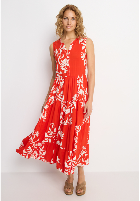 Bild: Maxikleid von LASCANA: Allover bedrucktes Maxikleid von Lascana. V-Ausschnitt mit kurzer Knopfleiste. Modisch ausgestellter Rock. Schön für warme Tage. Fließende Webqualität.