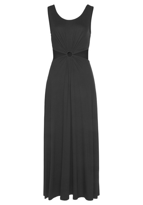 Bild: Maxikleid von LASCANA: Einfarbiges Maxikleid von Lascana. Tiefer Rundhalsausschnitt für ein schönes Dekolleté. Breite Träger sowie schickes Ringdetail und Cut-outs am Bauch. Leicht ausgestellter Rockteil zur Betonung der Taille. Aus weicher und elastischer Viskose.