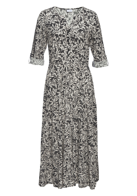 Bild: Maxikleid von LASCANA: Lascana-Maxikleid im hübschen Allverprint mit rundem Halsausschnitt und 3/4-Ärmel. Kurze Knopfleiste. Modisch ausgestellter Rock. Jedes Teil ein Unikat. Softe Webware aus Viskose.