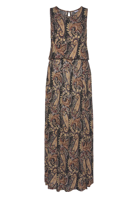 Bild: Maxikleid von LASCANA: Maxikleid von LASCANA mit Paisleydruck allover, jedes Teil ein Unikat. Gummizug in der Taille. Seitliche Eingrifftaschen. Weiter Rockpart mit
langem Schlitz auf der linken Seite. Rocklänge ca.
95 cm. Aus 100% Viskose.