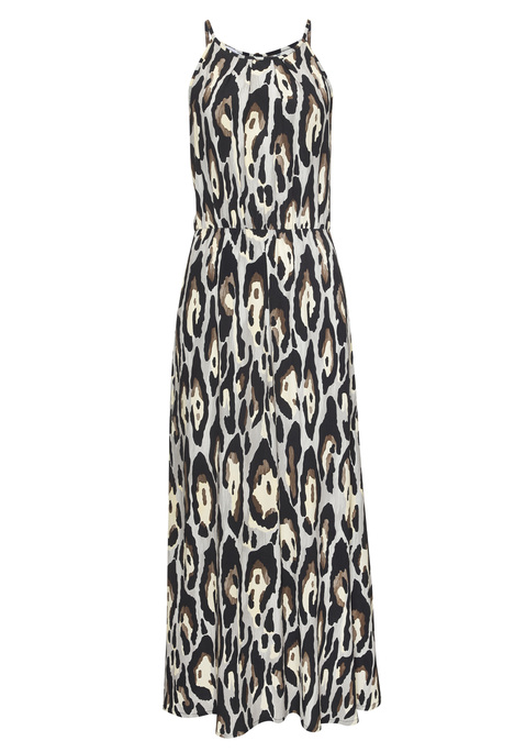 Bild: Maxikleid von LASCANA: Maxikleid von Lascana.  Alloverprint – jedes Teil ein Unikat. Amerikanischer Ausschnitt. Rückenschlitz mit goldfarbenen Knöpfen. Innen liegender Gummizug in der Taille. Gewebte, leicht strukturierte Viskose.