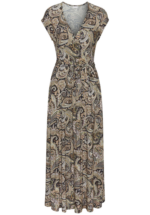 Bild: Maxikleid von LASCANA: Maxikleid von Lascana mit Alloverprint. Tiefer V-Ausschnitt in Wickeloptik. Abnehmbares Gürtelband. Gummizug in der Taille. Weiche Viskoseware.
