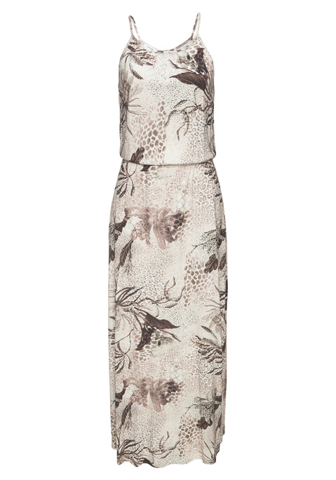 Bild: Maxikleid von LASCANA: Ärmelloses Maxikleid von Lascana mit rundem Halsausschnitt mit dezenter Raffung. Schlitz mit Knopfverschluss hinten. Gummizug in der Taille. Allover bedruckt, jedes Teil ein Unikat. Weicher Viskosejersey.
