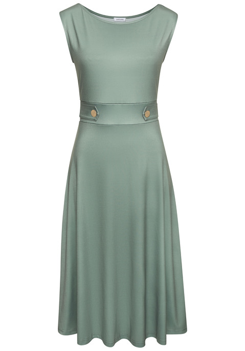 Bild: Midikleid von LASCANA: Midikleid von Lascana. Zierknöpfe in der Taille. Tailliert mit ausgestelltem Rockteil. Breite Träger. Mit Rundhalsausschnitt. Bügelfreie Jerseyware.